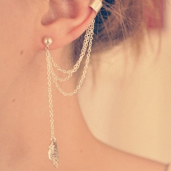 Leaf Chain Tassel Earrings